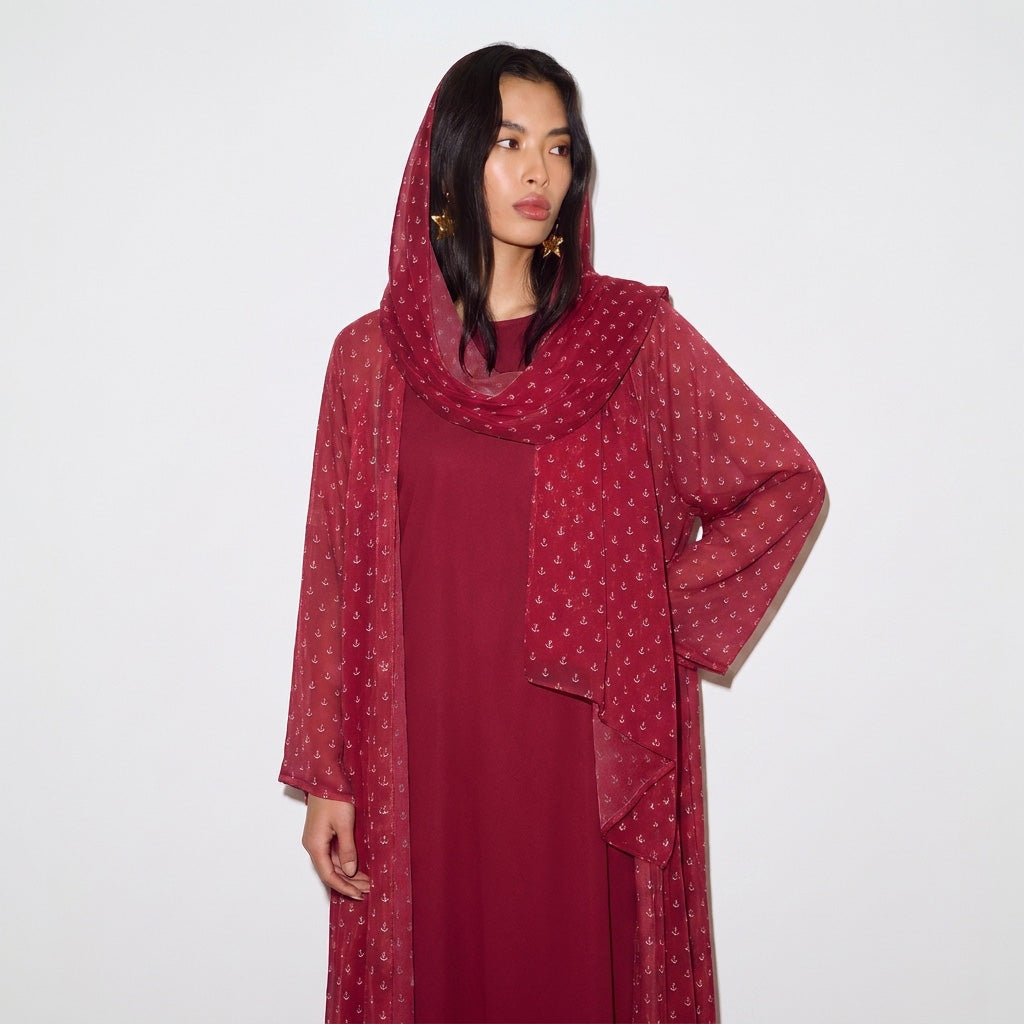 Ruby Anchor Printed Abaya