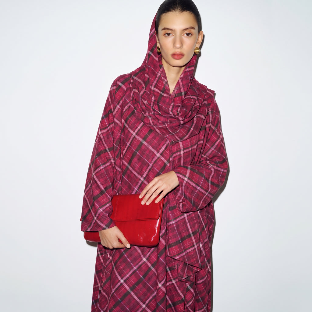 Berry Plaid Abaya